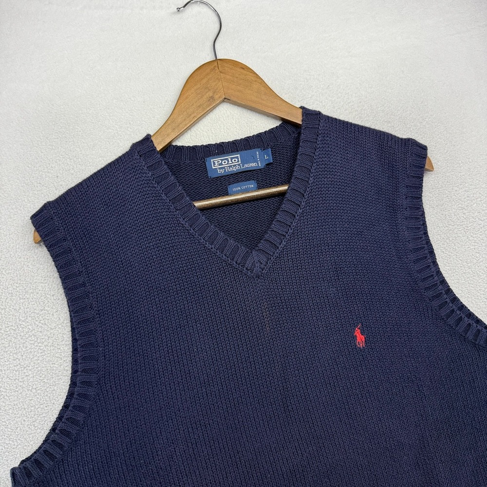 Vintage Ralph Lauren Sweater Vest Mens Large Navy Blue V-Neck Pony Preppy 90s
